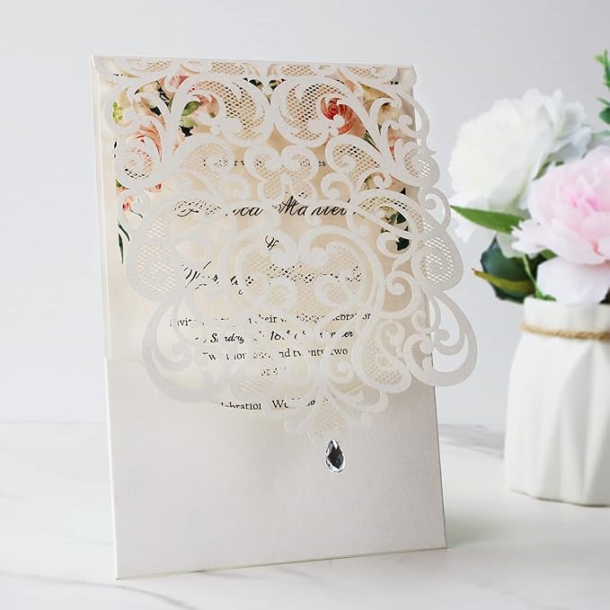 Hosmsua 50PCS Personalized Wedding Invitations Kit 5.12 x 7.3 Laser Cut Hollow - Image 8