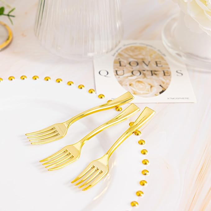 N9R 300PCS Gold Plastic Mini Forks, 4 Inches – Heavy Duty Disposable Cocktail - Image 6