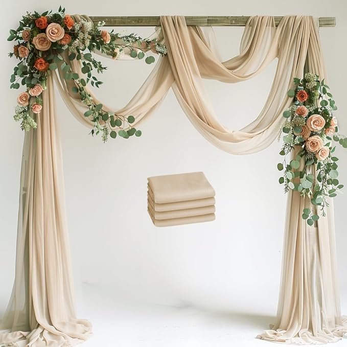 Wedding Arch Draping Fabric 4 Panels 28.7" x 20FT Champagne Sheer Chiffon by Xiomot