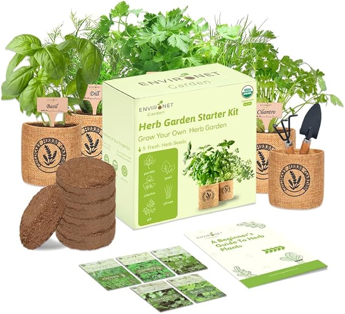 5 Herb Indoor Garden Kit-Burlap Pots, Organic Seeds & Complete Growing Herb - Image 7