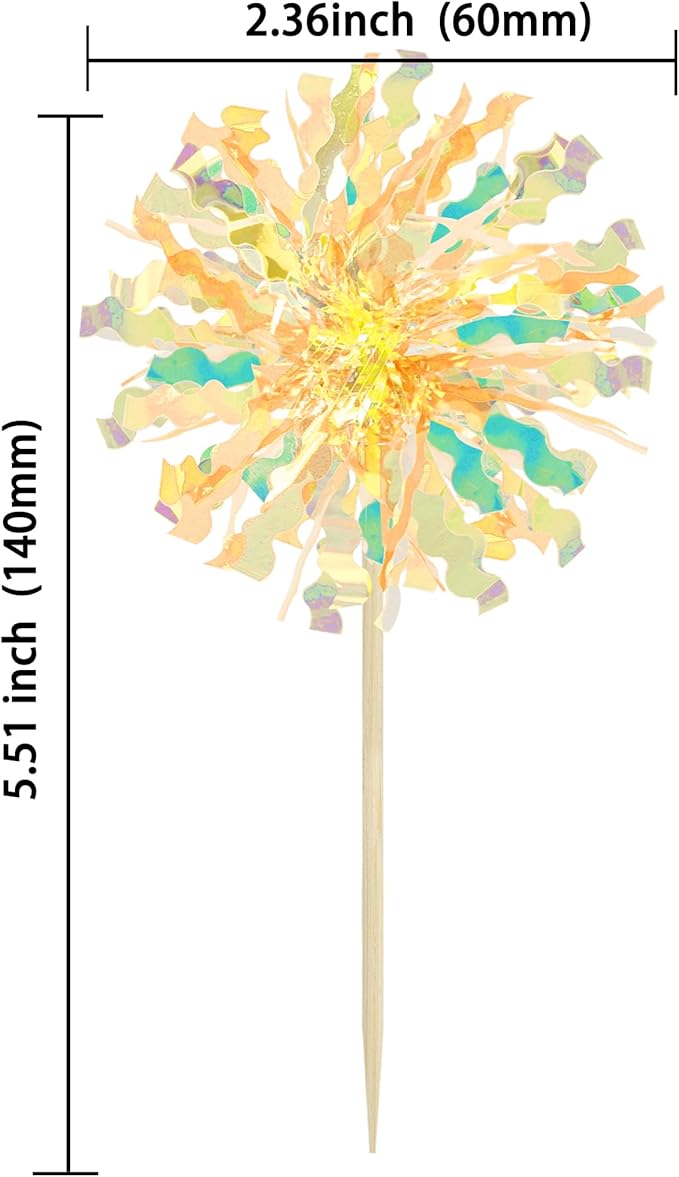 Ephlyn 30Pcs Foil Firework Cupcake Toppers Sparkle Tinsel Drink Birthday Cake - Image 2