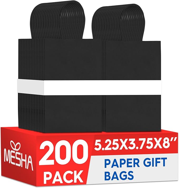 MESHA Kraft Gift Bags 200 Pack 5.25x3.75x8 Inch Small Black Paper Bags by MESHA