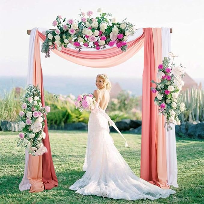 3 Panels Dusty Rose Arch Drapery 20Ft Chiffon Drapes Sheer Hanging - Image 5