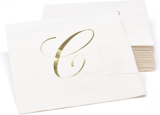 Gift Boutique 100 Gold Monogram Cocktail Napkins Letter C Disposable Paper Pack - Image 7