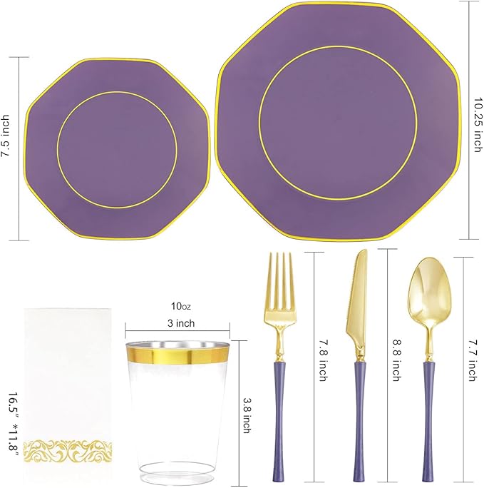 KIRE 140Pcs Purple Plastic Plates - Image 2