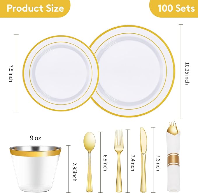 Goodluck 700 Piece Gold Plastic Dinnerware Set - Image 2
