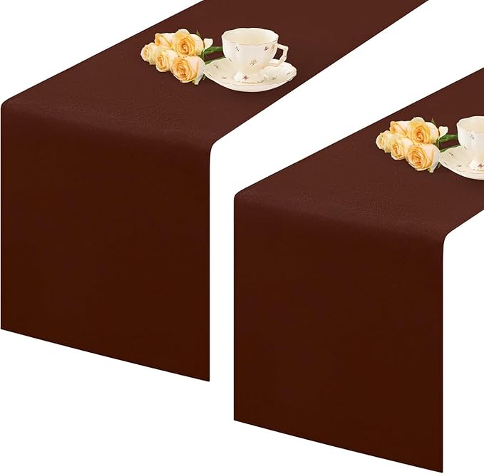 2 Pack Chocolate Small Short Table Runner 12 x 36 Inch Solid Color Runners by mylacerhome