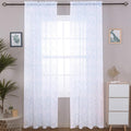 MYSTIC-HOME Sheer Blue Curtains 95 Inches Embroidered Branch Patterned Semi by MYSTIC-HOME