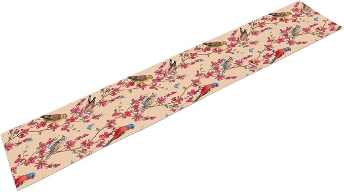 Floral Butterfly Table Runner Seasonal Spring Flower Bird Table Decoration - Image 2
