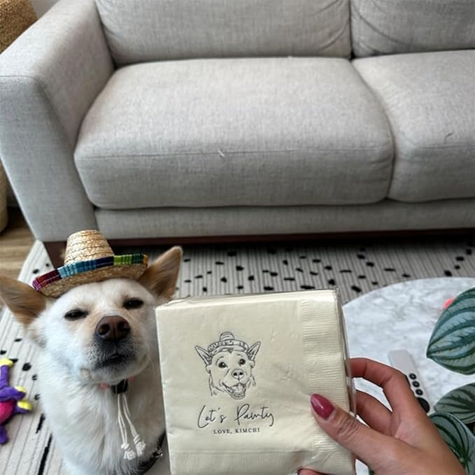 Luxury Personalized Illustrated Dog Wedding Napkins, Personalized Photo Napkins - Image 3