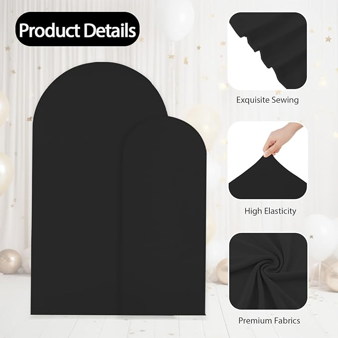 WEERRW Black Arch Backdrop Cover Set of 2 Spandex Fitted Round Top Chiara - Image 3