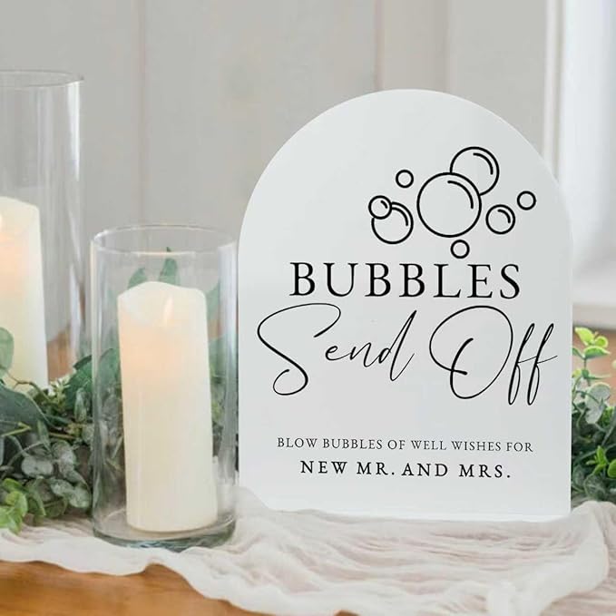 White Arch Acrylic Wedding Sign- 8"x10" Bubbles Send Off Sign and Base - Image 5