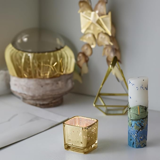 WGV 2 Inch Gold Speckle Square Cube Glass Votive Candle Holder, Small Tiny - Image 4