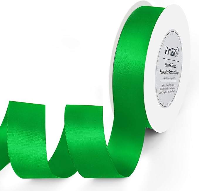 1 inch Double Faced Polyester Emerald Green Satin Ribbon by KMERLIFE