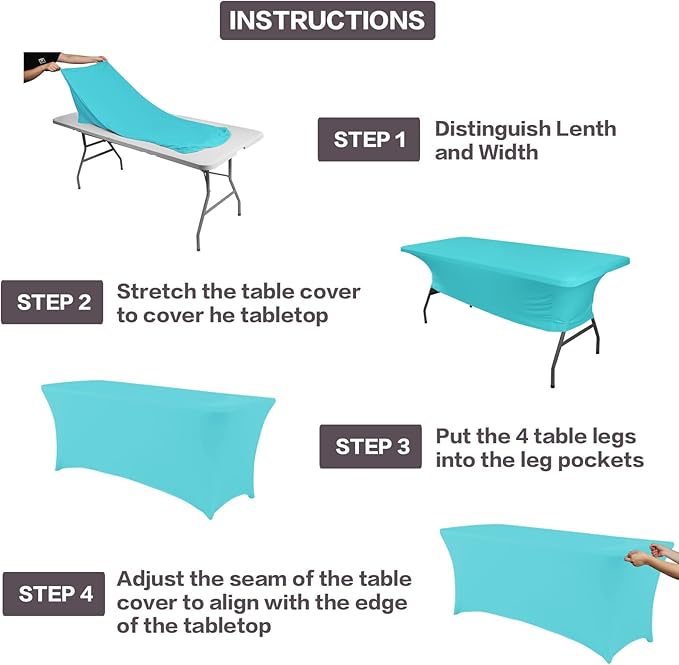 IVAPUPU 2 Pack 6FT Table Cloth for Rectangular Fitted Events Stretch Blue Mist - Image 4