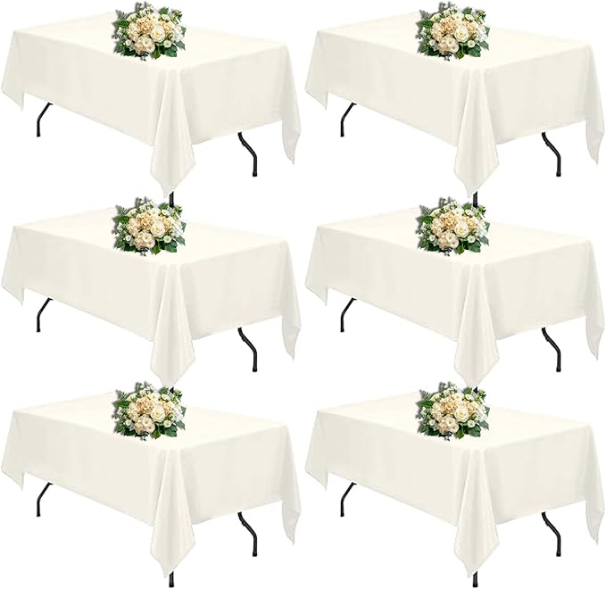 Ivory 6 Pack Polyester Table Cloth 60 x 84 Inch, Rectangle Tablecloths by TableClothAndTableRunner