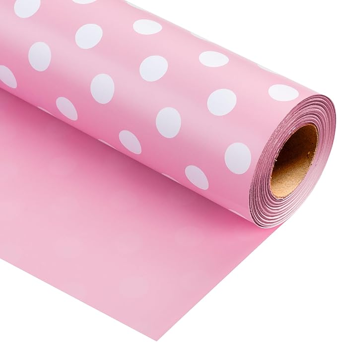 Burymento Pink and White Dots Wrapping Paper, Reversible Pink Gift Wrap by BurymentoisaprofessionalwrappingpaperbrandThewrappingpaperismadeofkraftpaperpearlescentmatteglossyglitterbrushedlaserandothermaterialsdouble-sidedprintingbackcuttingandotherdetailsOriginalpatternscarefullymadewrappingpaperbrand