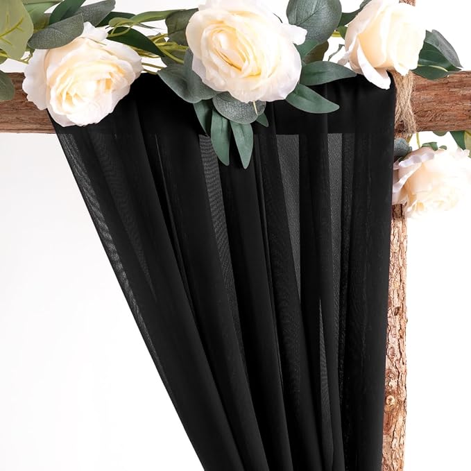 Socomi Wedding Arch Draping Fabric 2 Panels 29" x 18Ft Black Sheer Curtain - Image 3