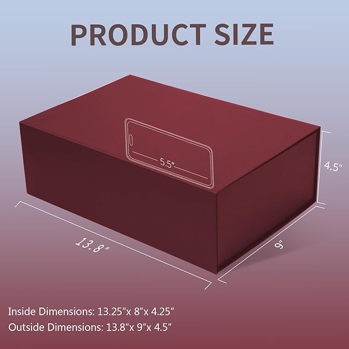 Large Burgundy Gift Box, 13.75"x9"x4.5", Gift Boxes - Image 2