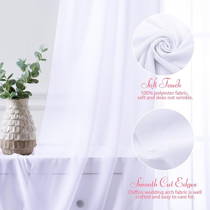 SiinvdaBZX 2 Panels Wedding Arch Draping Fabric 30" x 20Ft White Sheer Chiffon - Image 3