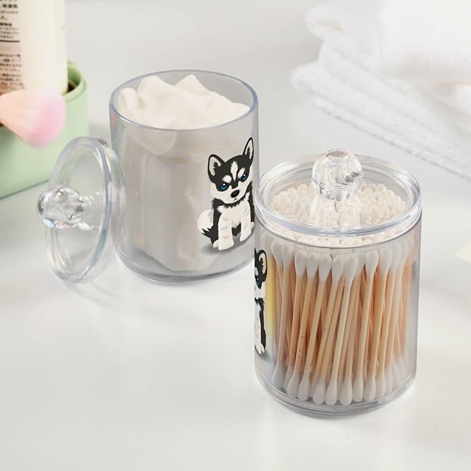 2 Pack Qtip Dispenser Apothecary Jars Dog Bathroom Organizer, Siberian Husky - Image 5