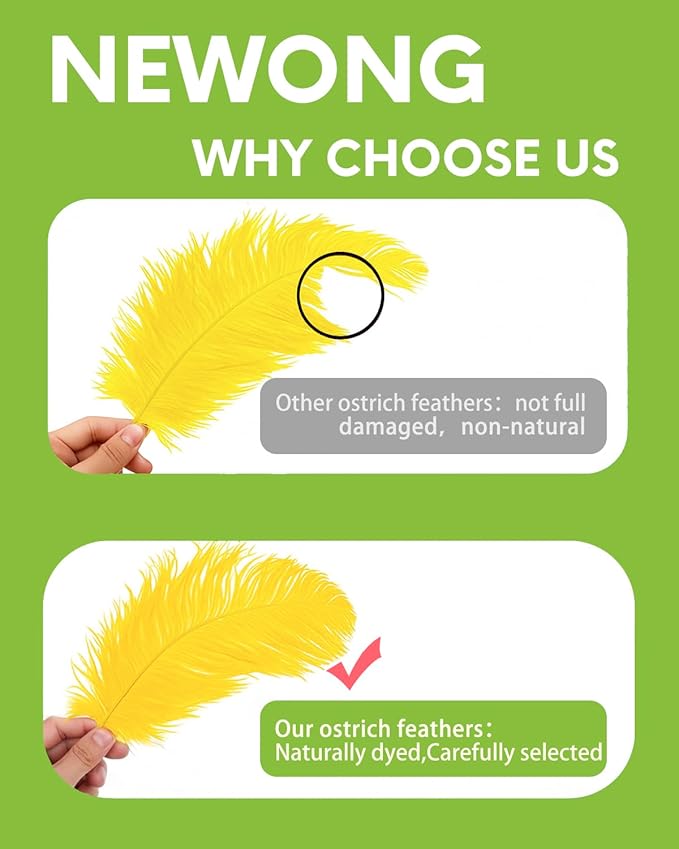 NEWONG 30pcs Yellow Ostrich Feathers Natural Bulk 9-12in（23-30cm） Vase Craft - Image 5