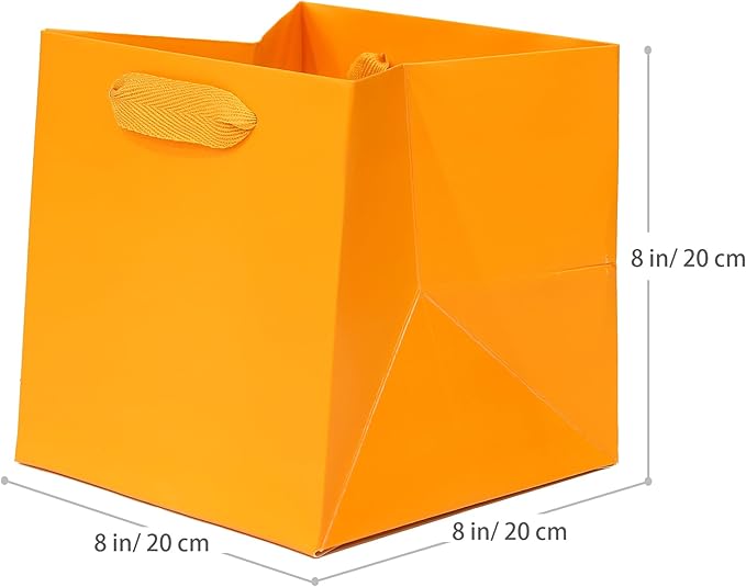 Orange Paper Gift Bag Small Square Bottom Kraft Paper Bags - Image 2
