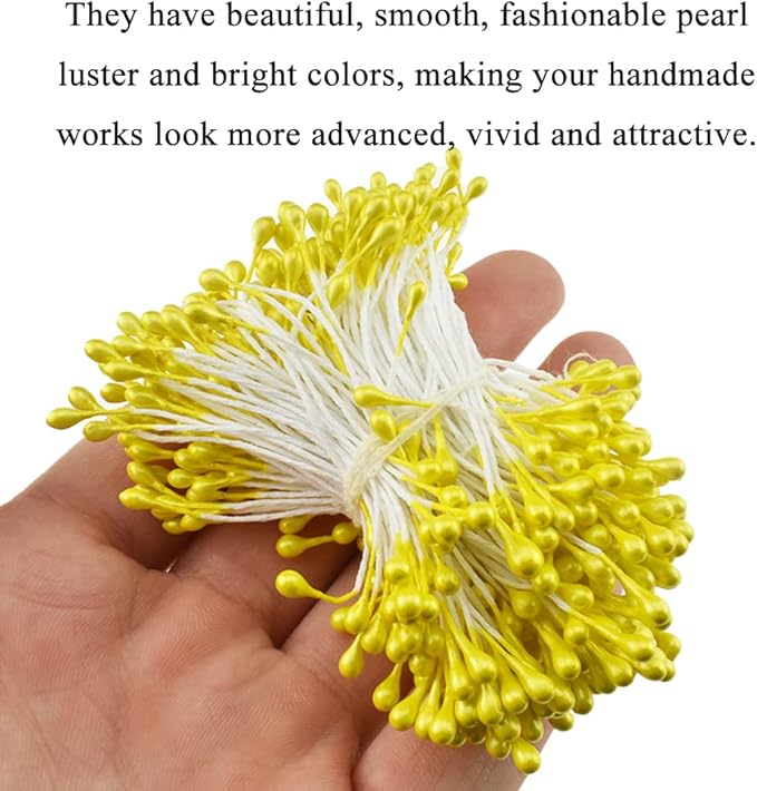 HAHIYO 700Pcs 3mm Yellow Gold Pearl Double Head Flower Pistil Hand-Made - Image 5