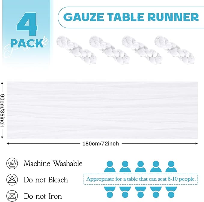 Aktor 4 Pack White Table Runner Boho Cheesecloth Table Runner Semi Sheer Gauze - Image 2