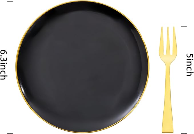 Festiva 200Pcs Black Gold Dessert Plates 6.3" - Image 2