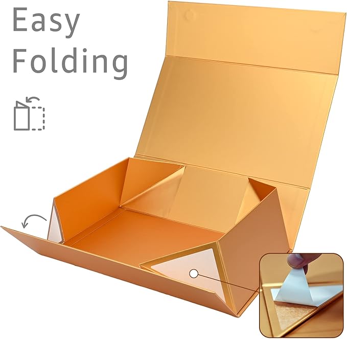 LIFELUM Gift Boxes with Lids for Presents 5 Pack 13.85 x 8.35 x 4.45 inch Gold - Image 2