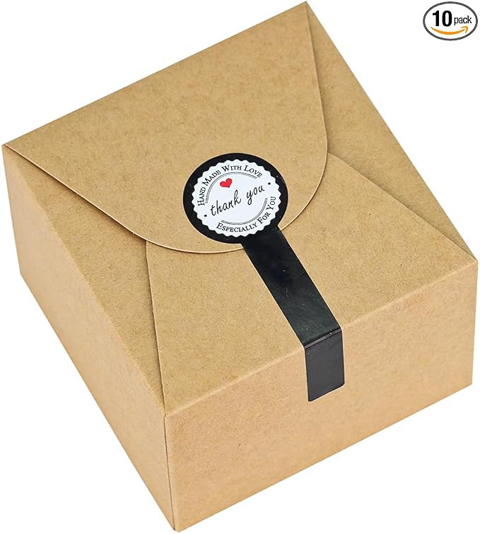 Brown Gift Box with Stickers, 10 Pack Small Cute Boxes by WEWILUCK