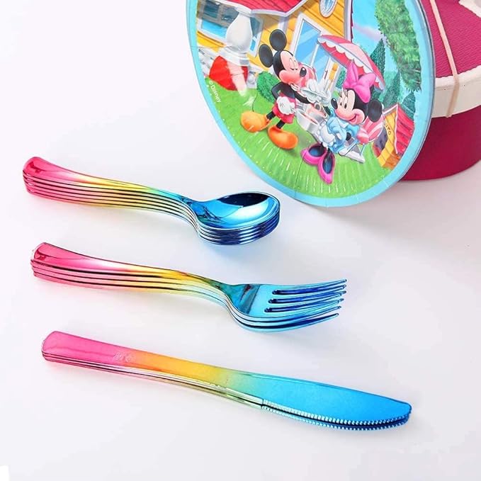Supernal 120pcs Rainbow Plastic Silverware Set Colorful Party Utensils Blue - Image 9