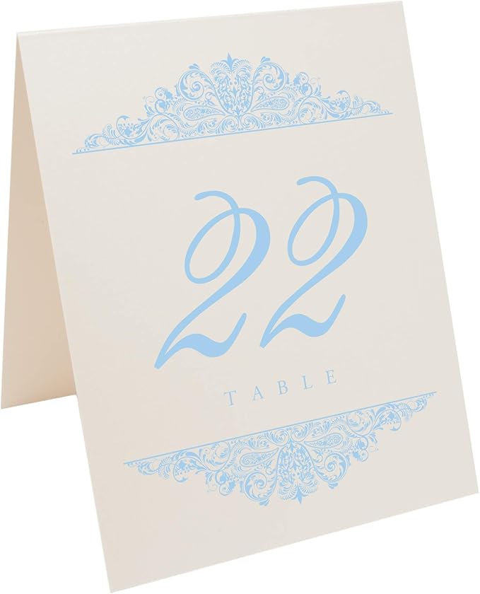 Paisley Wedding Table Numbers, Light Blue, Double Sided, Tent or Use in a Stand - Image 2