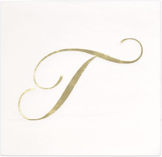 Gift Boutique 100 Gold Monogram Cocktail Napkins Letter T Disposable Paper Pack by GiftBoutique