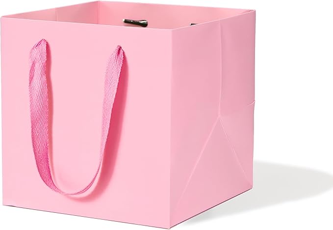 Pink Square Gift Bag 8 in Paper Gift Box Large Square Bottom Kraft Paper Bags by L%C3%B3ngF%C3%A8ngCh%C3%A9ngXi%C3%A1ng