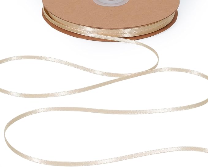 LaRibbons Nude Satin Ribbon 1/8 Inch 100 Yards Thin Luxury Double Faced Ivory by LaRibbons