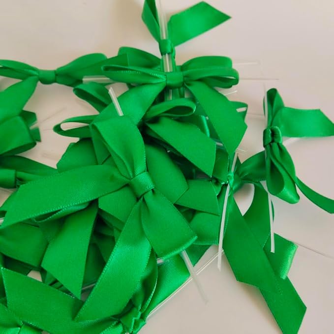 50pcs 2-1/2" Green Satin Ribbon Bows - Image 7