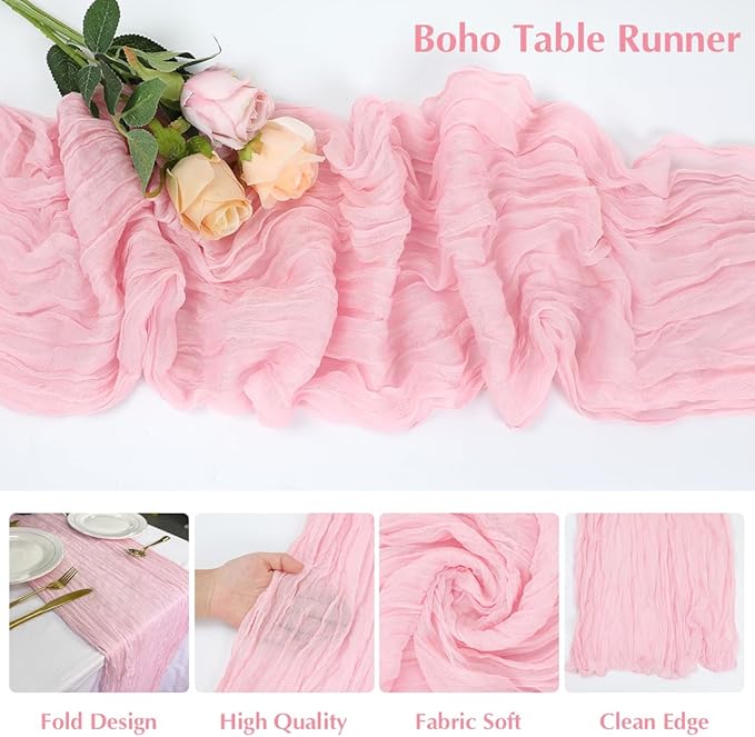 10 Pack Pink Cheesecloth Table Runner -21*120Inch Long Boho Wedding Table Decor - Image 3