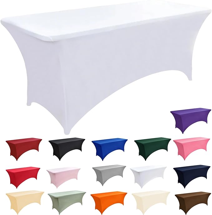 6-Pack 4ft White Spandex Table Covers - Image 3