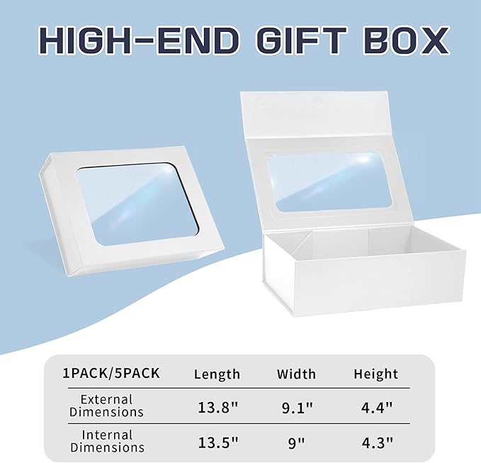 White Large Gift Box with Window, 13.5"x9"x4.3" Bridesmaid Box - Image 2