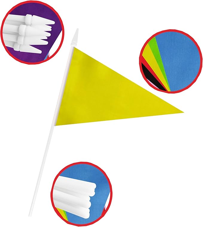 12 Pack Yellow Pennant Flags Small Mini Hand Held Solid Color Pennant On Sticks - Image 5