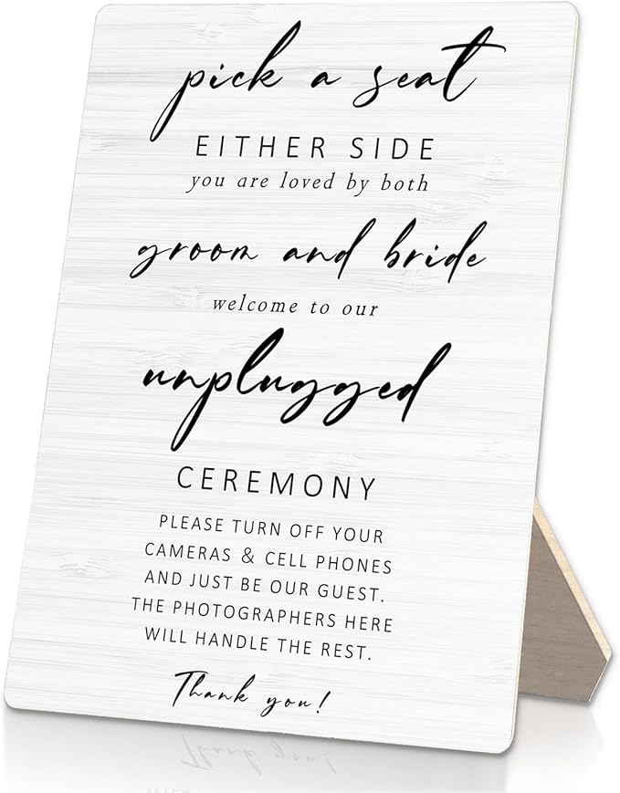 Unplugged Ceremony Sign for Wedding, Wooden Wedding Sign Stand 5x7inch by Unknown