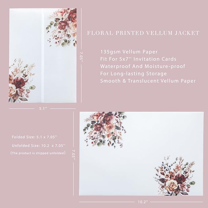 PONATIA 50PCS Vellum Jackets for 5x7 Invitation Cards- 135GSM Burnt Orange - Image 4