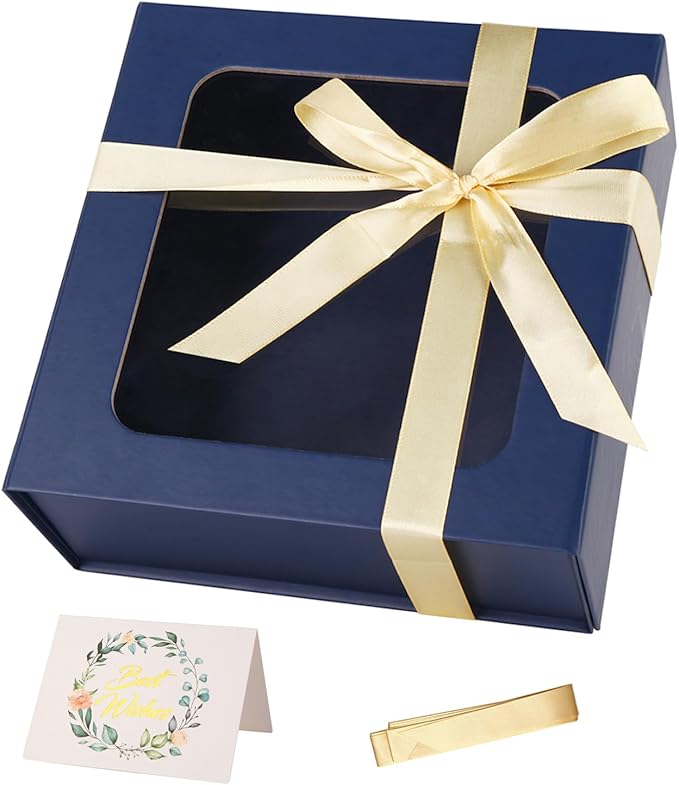 TIACABO Blue Gift Box with Window, 7.5"x7.5"x3.1" Bridesmaid Boxe by TIACABO