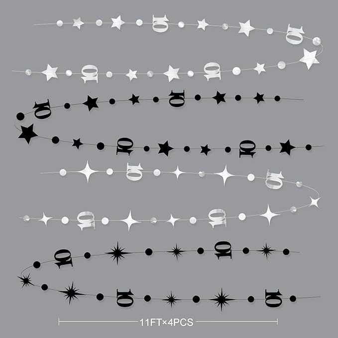 Silver Black 10th Birthday Decorations Number 10 Circle Dot Twinkle Star - Image 2