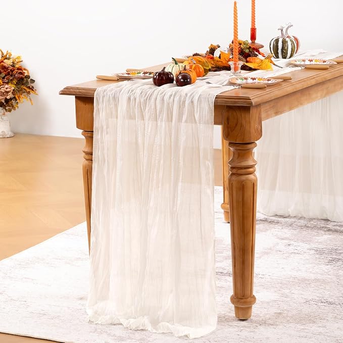 Ivory White Cheesecloth Table Runner 4 Pack Fall Table Runners Boho Gauze 120 - Image 5