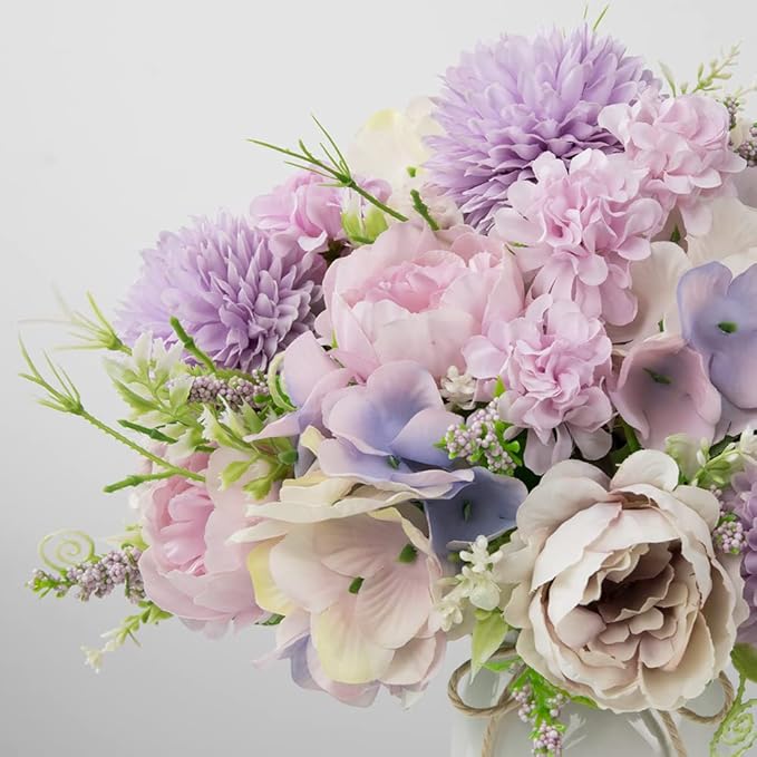 LESING Artificial Peony with Vase Silk Flowers Bouquets Fake Hydrangea Bulks - Image 3