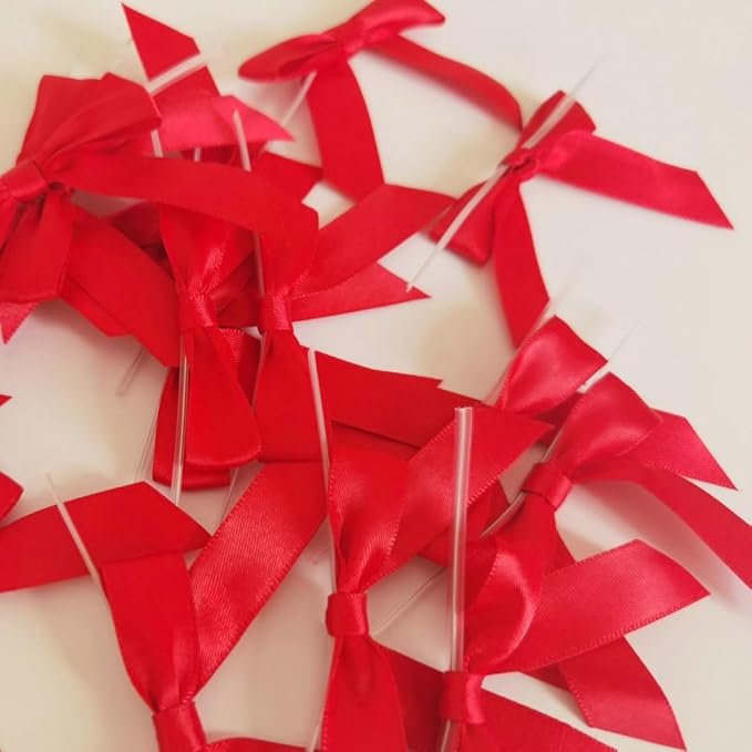 50pcs 2-1/2" Red Satin Ribbon Bows - Image 5