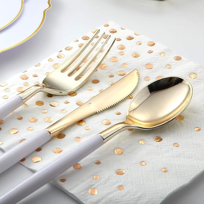 I00000 144Pcs Gold Plastic Silverware, Disposable Utensils Heavy Duty, - Image 3